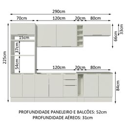Armário de Cozinha Completa 290cm Branco Stella Madesa 01 - 4
