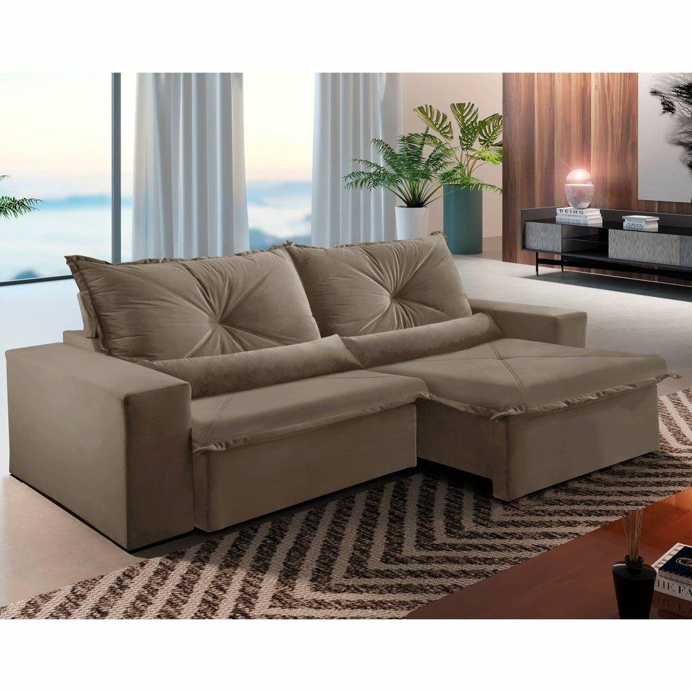 Sofá Rio De Janeiro 250cm Retrátil e Reclinável Pena Capuccino