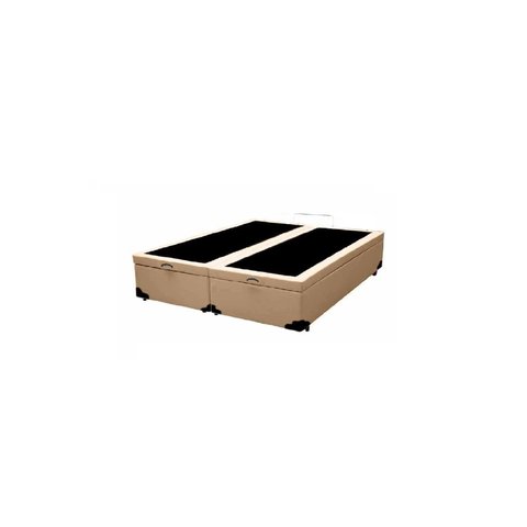 Cama Box Baú King Bipartido Linhão Bege Com Pistão A Gás