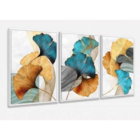 Quadros Triplos Sala Quarto Flores Coloridas