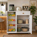 Ver imagem 2 de Fruteira Organizadora Multifuncional Mdf com Porta Prateleiras e Rodízios