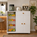 Ver imagem 4 de Fruteira Organizadora Multifuncional Mdf com Porta Prateleiras e Rodízios