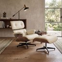 Ver imagem 1 de Poltrona Charles Eames com Puff Couro Natural Linha Premium Design Atemporal Sala Luxo - Off-White