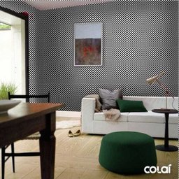 Papel de Parede Lavável Mini Xadrez Preto e Branco 12m - 3