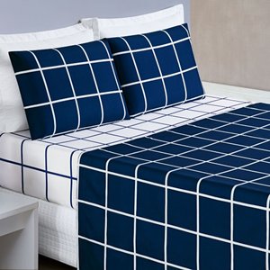 Jogo de Lençol Cama King 4 Peças 200 Fios Micropercal Austin:Azul Marinho