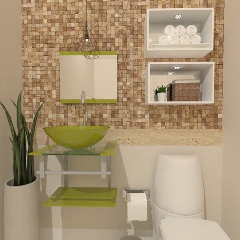 COMBO 2 EM 1 GABINETE DE VIDRO POLÔNIA 45CM AC + TORNEIRA ALGARVE VERDE OLIVA EK