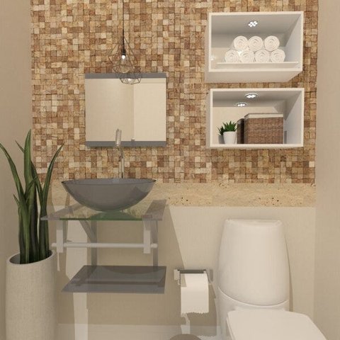 COMBO 2 EM 1 GABINETE DE VIDRO POLÔNIA 45CM AC + TORNEIRA ALGARVE PRATA EK