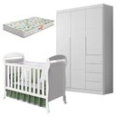 Ver imagem 1 de Berço Americano Danny e Guarda Roupa Infantil Eloá Branco Acetinado com Colchão Gazin - Phoenix