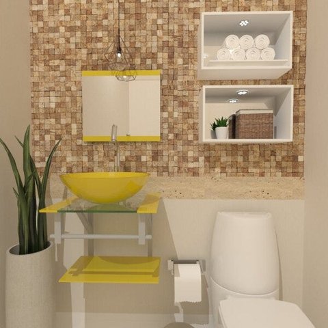 COMBO 2 EM 1 GABINETE DE VIDRO POLÔNIA 45CM AC + TORNEIRA ALGARVE AMARELO EK