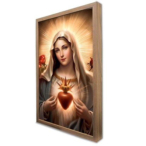 Quadro Decorativo Coração Imaculado de Maria Santíssima em Moldura Caixa TaColado Moldura Caixa 3cm 
