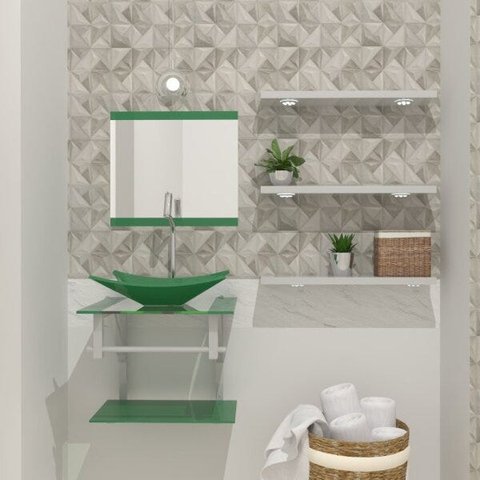 COMBO 2 EM 1 GABINETE DE VIDRO BIELORRÚSSIA 45CM AC + TORNEIRA ALGARVE VERDE EK