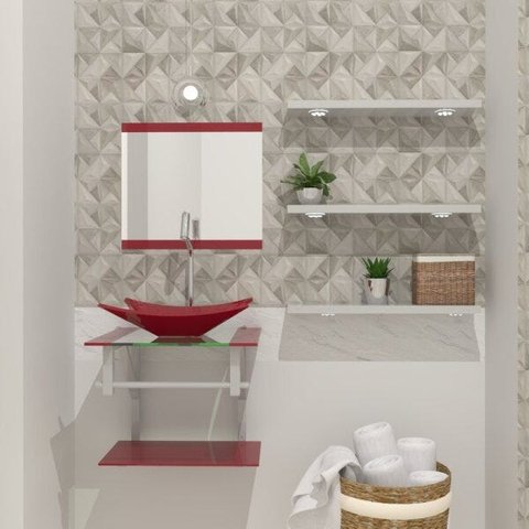 COMBO 2 EM 1 GABINETE DE VIDRO BIELORRÚSSIA 45CM AC + TORNEIRA ALGARVE VERMELHO CEREJA EK