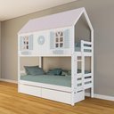 Ver imagem 1 de Beliche Casinha Bela com Coração 2 Gavetas - Madeira Maciça Branco/rosa/verde | Housin