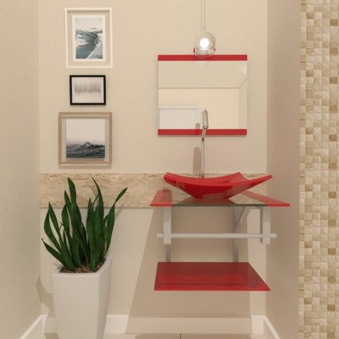 COMBO 2 EM 1 GABINETE DE VIDRO ESCÓCIA 45CM AC 45CM AC + TORNEIRA ALGARVE VERMELHO FERRARI EK