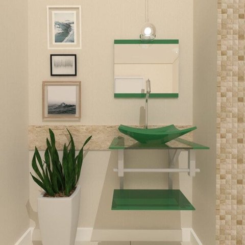 COMBO 2 EM 1 GABINETE DE VIDRO ESCÓCIA 45CM AC 45CM AC + TORNEIRA ALGARVE VERDE EK