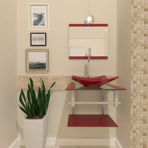 COMBO 2 EM 1 GABINETE DE VIDRO ESCÓCIA 45CM AC 45CM AC + TORNEIRA ALGARVE VERMELHO CEREJA EK