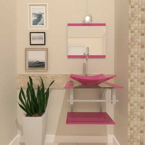 COMBO 2 EM 1 GABINETE DE VIDRO ESCÓCIA 45CM AC 45CM AC + TORNEIRA ALGARVE ROSA EK