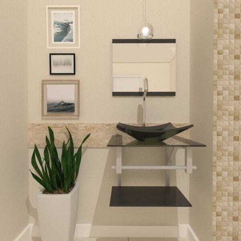 COMBO 2 EM 1 GABINETE DE VIDRO ESCÓCIA 45CM AC 45CM AC + TORNEIRA ALGARVE PRETO EK