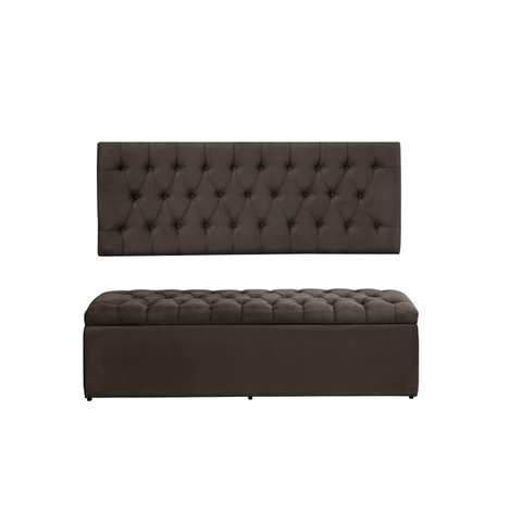 Cabeceira e Calçadeira Imperatriz 138 cm Suede Marrom Escuro