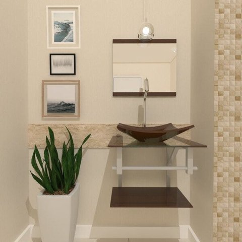 COMBO 2 EM 1 GABINETE DE VIDRO ESCÓCIA 45CM AC 45CM AC + TORNEIRA ALGARVE MARROM EK
