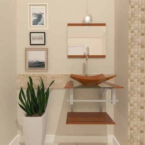 COMBO 2 EM 1 GABINETE DE VIDRO ESCÓCIA 45CM AC 45CM AC + TORNEIRA ALGARVE DOURADO REAL EK