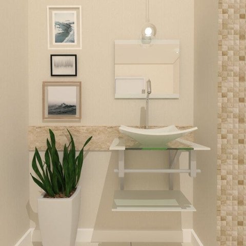 COMBO 2 EM 1 GABINETE DE VIDRO ESCÓCIA 45CM AC 45CM AC + TORNEIRA ALGARVE BRANCO EK