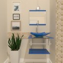Ver imagem 1 de COMBO 2 EM 1 GABINETE DE VIDRO ESCÓCIA 45CM AC 45CM AC + TORNEIRA ALGARVE AZUL EK
