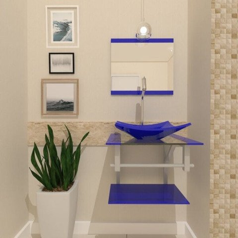 COMBO 2 EM 1 GABINETE DE VIDRO ESCÓCIA 45CM AC 45CM AC + TORNEIRA ALGARVE AZUL ESCURO EK