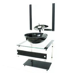 GABINETE DE VIDRO 45CM IT INOX COM CUBA REDONDA - PRETO EK - 1