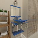 Ver imagem 1 de GABINETE DE VIDRO 45CM IQ INOX COM CUBA QUADRADA - AZUL EK