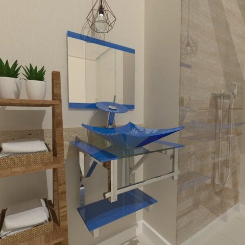 GABINETE DE VIDRO 45CM IQ INOX COM CUBA QUADRADA - AZUL EK