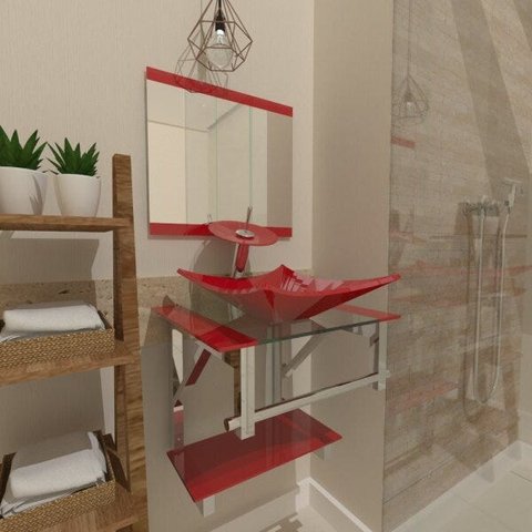 GABINETE DE VIDRO 45CM IQ INOX COM CUBA QUADRADA - VERMELHO FERRARI EK