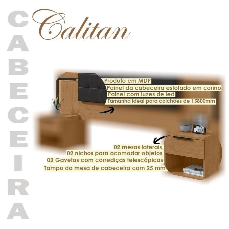 Cabeceira Box Casal 160 Calitan Amêndoa Clean com Led - Lopas - 5