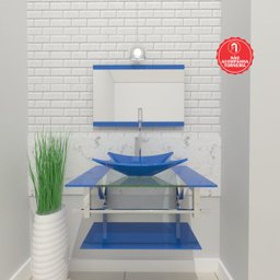 GABINETE DE VIDRO 60CM IQ INOX COM CUBA QUADRADA - AZUL EK - 1