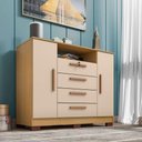 Ver imagem 2 de Cômoda Rack Madri 2 Portas 4 Gavetas - Casa Chick Carvalho Americano-off White