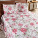 Ver imagem 3 de Kit Cobre Leito Colcha Turin Casal Estampada C/ Babado 400 Fios 3 Peças Flores Floral Rosa - 100% Po