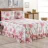 Kit Cobre Leito Colcha Turin Casal Estampada C/ Babado 400 Fios 3 Peças Flores Floral Rosa - 100% Po - 2