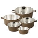 Ver imagem 3 de Jogo de Panela Fundida Alumínio Batido Caçarolas 5 Peças Tampa de Vidro - Marrom