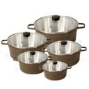 Ver imagem 1 de Jogo de Panela Fundida Alumínio Batido Caçarolas 5 Peças Tampa de Vidro - Marrom