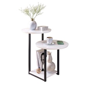 Mesa Lateral Mesinha Sala Quarto Industrial Pés de Ferro Luiza - Branco/Preto - RPM Móveis