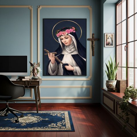Quadro Decorativo Santa Rosa de Lima - 70x50cm:moldura Preta