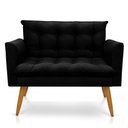 Ver imagem 6 de Kit 2 Poltronas e Namoradeira 2 Lugares Thais Suede Preto Pés Palito Castanho - Slk Decor