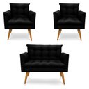 Ver imagem 1 de Kit 2 Poltronas e Namoradeira 2 Lugares Thais Suede Preto Pés Palito Castanho - Slk Decor