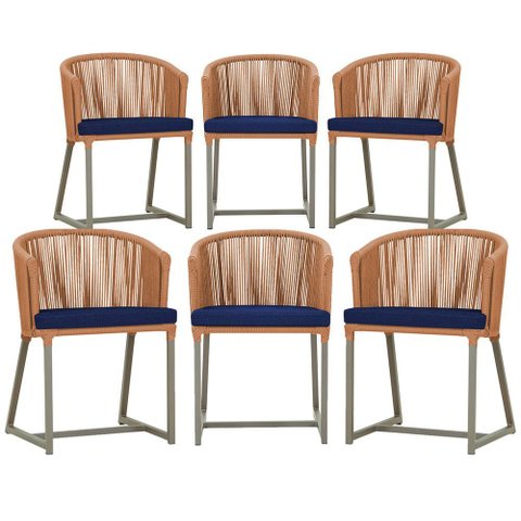 6 Cadeiras de Jantar Área Noronha em Alumínio com Pintura Fendi Corda Náutica E10 Trama Original