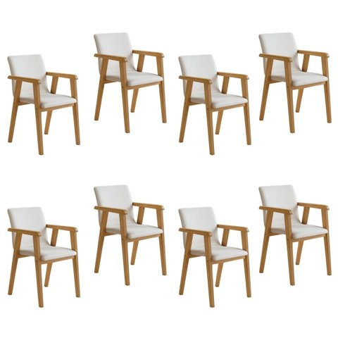 Kit 8 Cadeiras com Braço para Sala de Jantar com Pés Madeira Maciça Flora