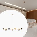 Ver imagem 1 de Pendente Lustres de Teto Jabuticaba Alumínio Dourado com 5 Metros Fio com 7 Vidro Globo Fume