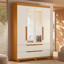 Ver imagem 6 de Guarda Roupa Solteiro Doble 04 Portas com Espelho e Cômoda New Veneza Cinamomo Off White - Móveis Al