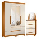Ver imagem 1 de Guarda Roupa Solteiro Doble 04 Portas com Espelho e Cômoda New Veneza Cinamomo Off White - Móveis Al