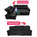 Ver imagem 4 de Sofá de Canto Esquerdo 2.65x2.30m Retrátil e Reclinável com Molas Ensacadas Cama inBox Nobre Preto