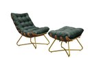 Ver imagem 1 de Poltrona Costela Decorativa com Puff Madeira Eva Dourado Verde